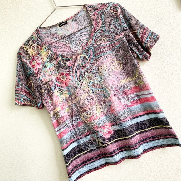 Gerry Weber Tops - GERRY WEBER y2k vibes floral paisley beaded bejeweled tee shirt t-shirt top
